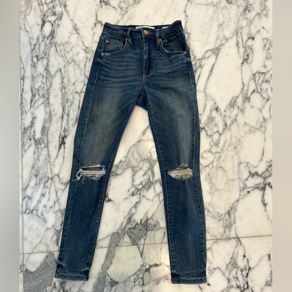 High Rise Blue Distressed Jeans - Picture 1 of 3
